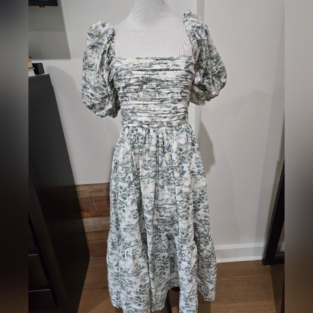 Abercrombie & Fitch Floral Puff Sleeve Midi Dress